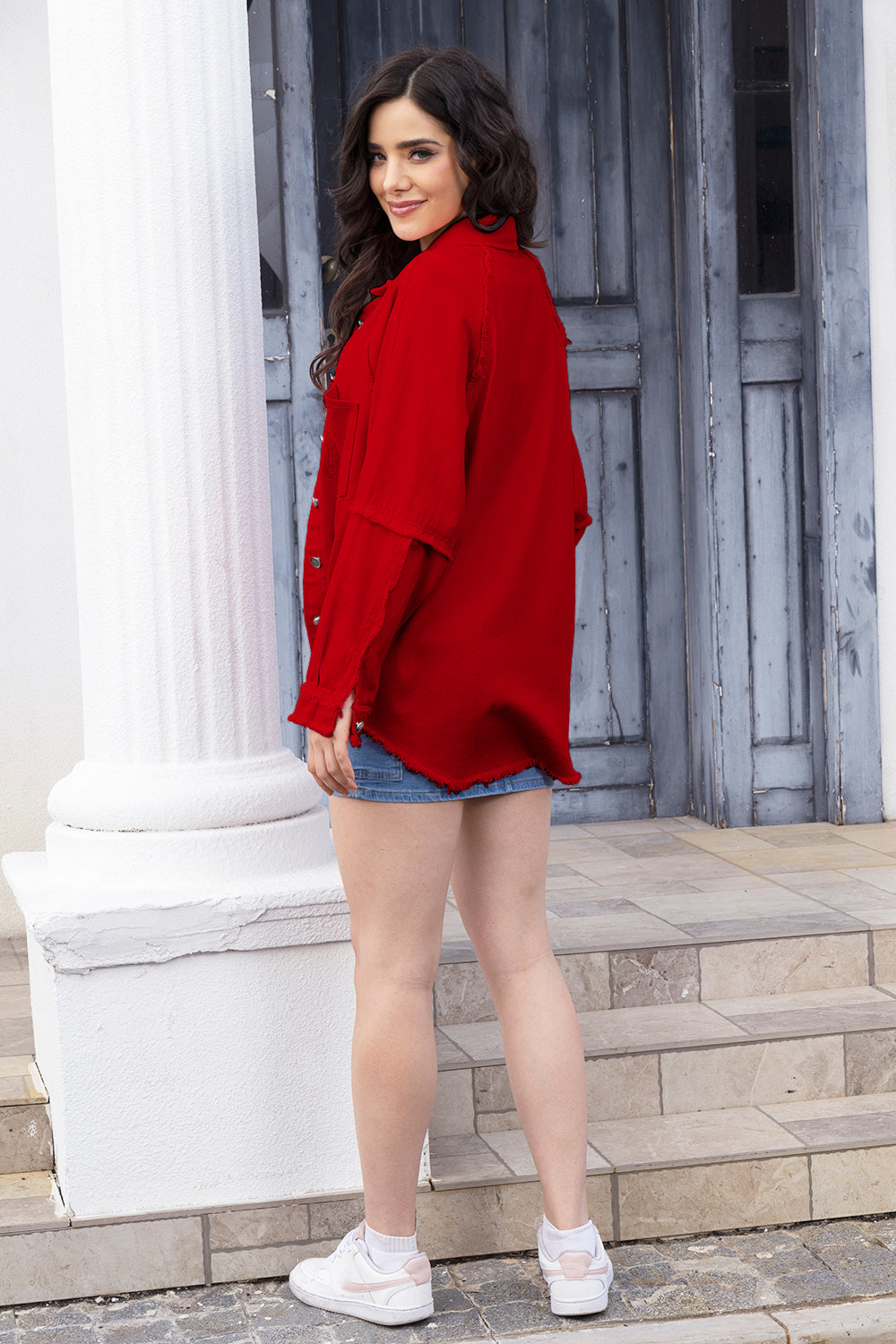 Stilla | Hem Pocketed Collared Neck Denim Jacket