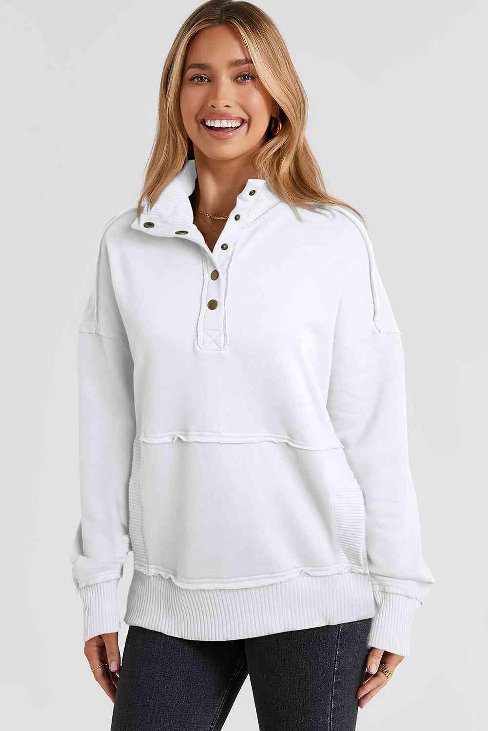 Stilla | Snap Drop Shoulder Langærmet Sweatshirt
