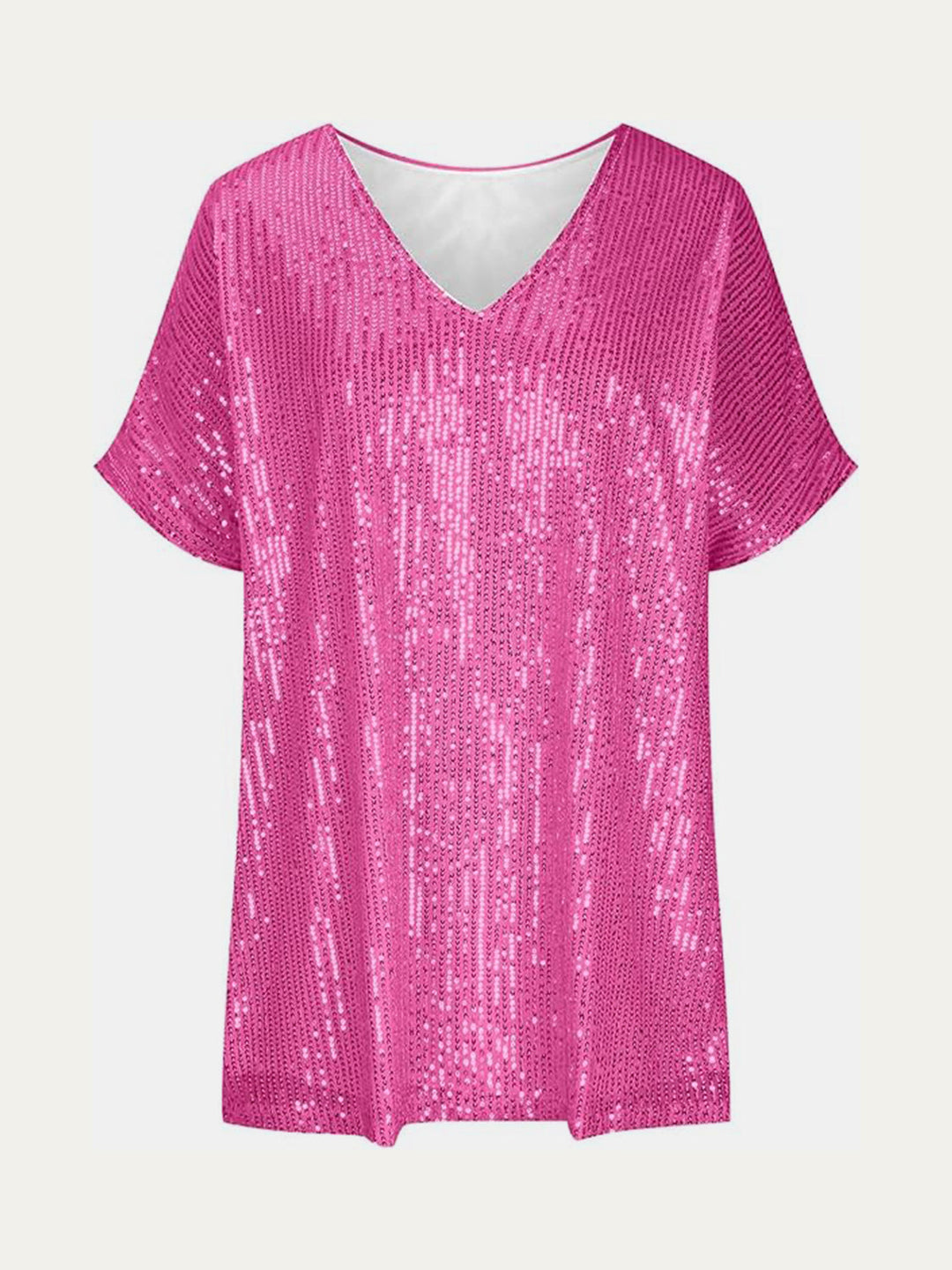 Stilla | Plus Size Paillet V-Hals Kortærmet Top