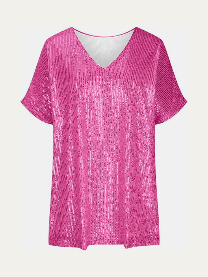 Stilla | Plus Size Paillet V-Hals Kortærmet Top