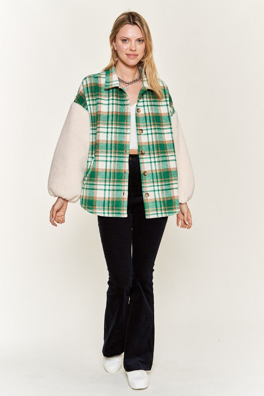 Stilla | Plaid Fuzzy Sleeve Jacket