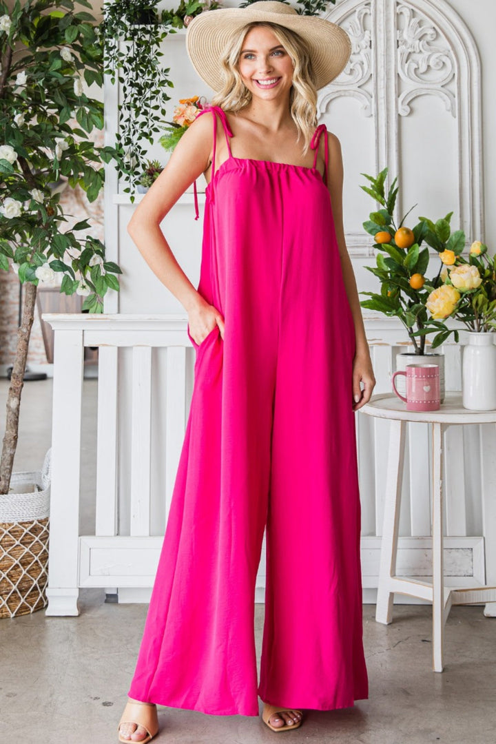 Stilla | Pocketed Spaghetti Strap Bred Ben Jumpsuit