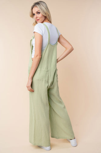 Stilla | Birch Texture Uden Ærmer Bred Ben Jumpsuit
