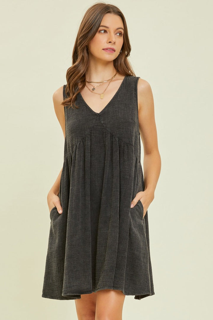 Stilla | Plus Size Texture V-hals Ærmeløs Flare Mini Kjole