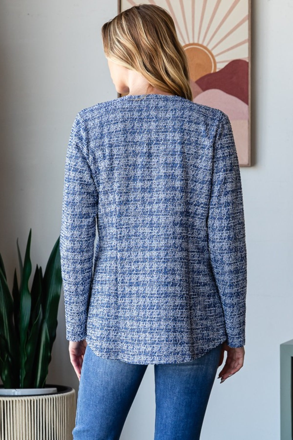 Stilla | Full Size Houndstooth Tweed Åben Front Blazer