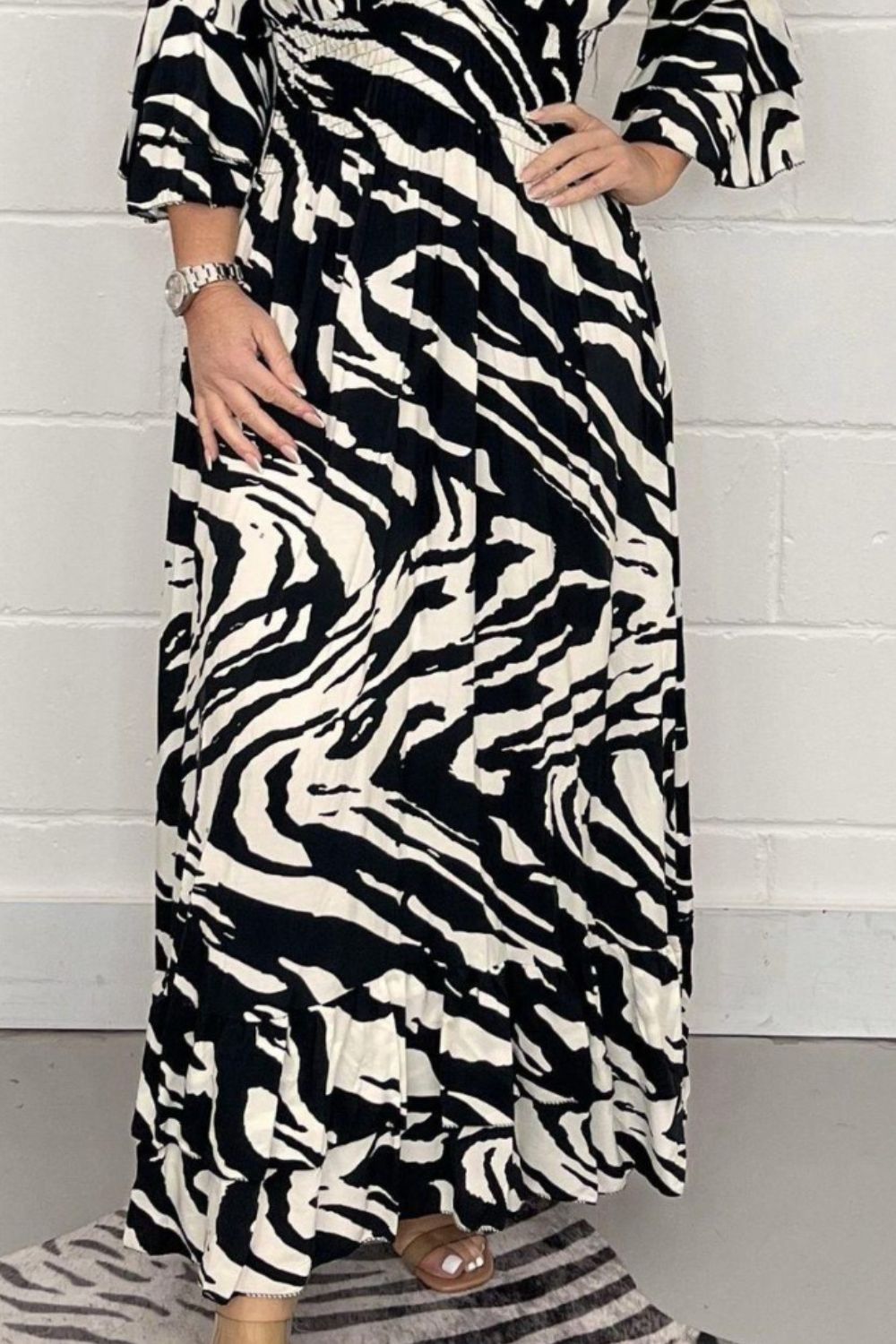Stilla | Prinetet Flounce Sleeve Maxi Kjole
