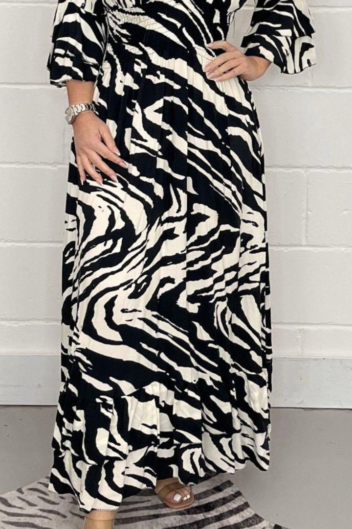 Stilla | Prinetet Flounce Sleeve Maxi Kjole
