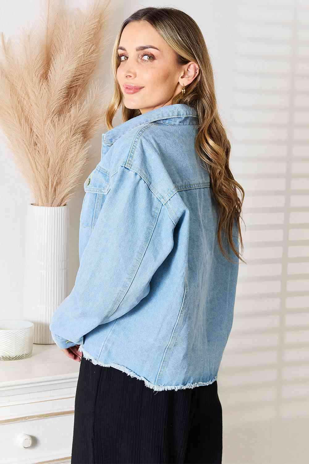 Stilla | Take Dropped Shoulder Raw Hem Denim Jacket