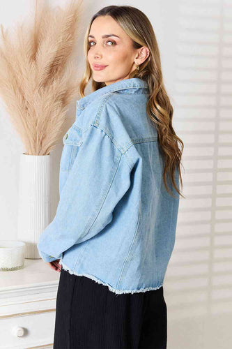 Stilla | Take Dropped Shoulder Raw Hem Denim Jacket