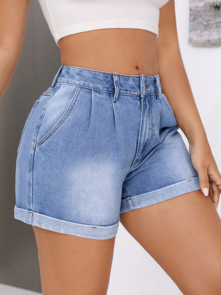 Stilla | Hem Mid-Rise Talje Denim Shorts