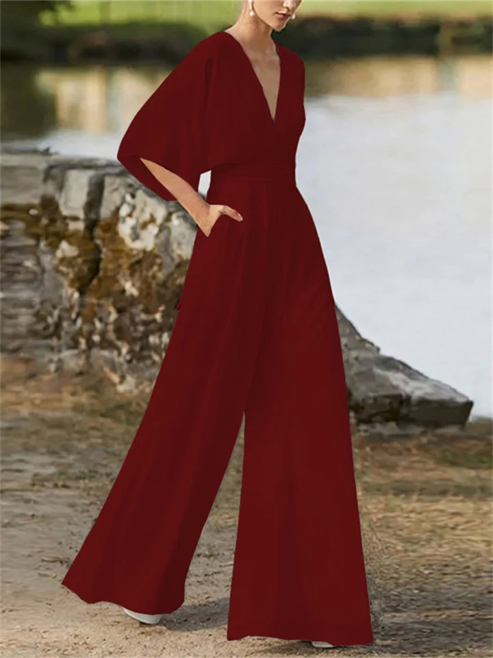 Stilla | Elegant Jumpsuit med Brede Ben og V-Hals til Kvinder