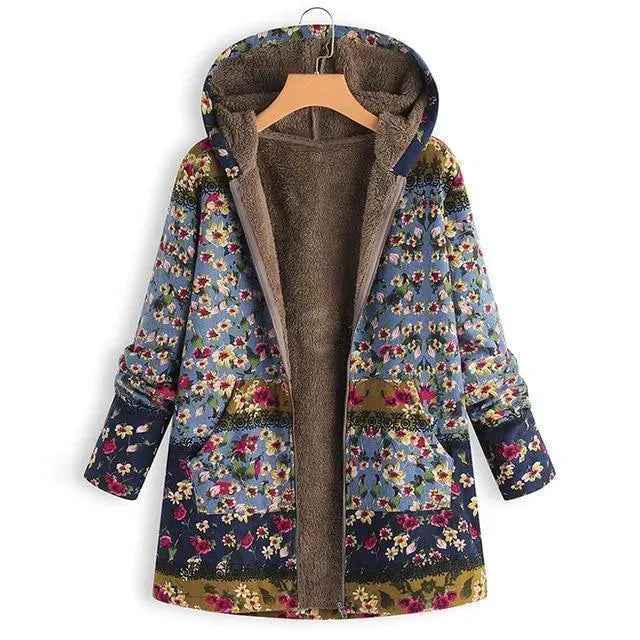 Stilla | Floral Hætte Kvinder Fleece Frakke