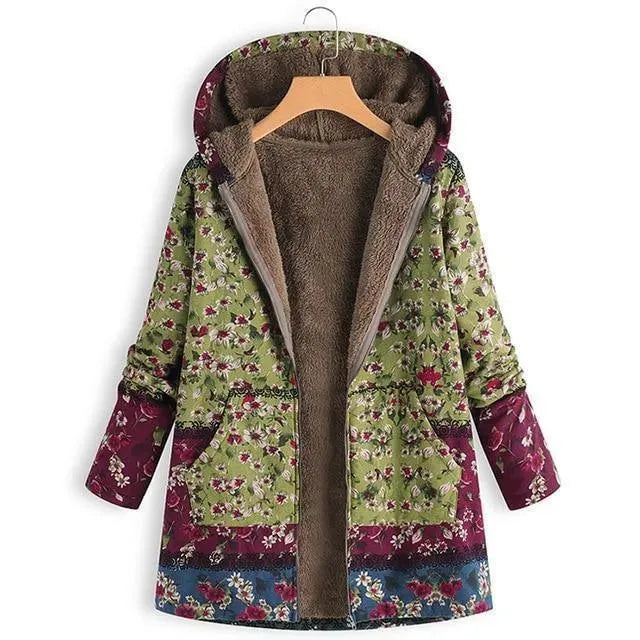 Stilla | Floral Hætte Kvinder Fleece Frakke