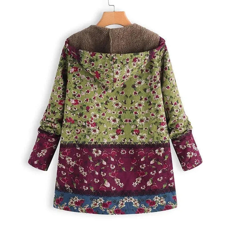 Stilla | Floral Hætte Kvinder Fleece Frakke