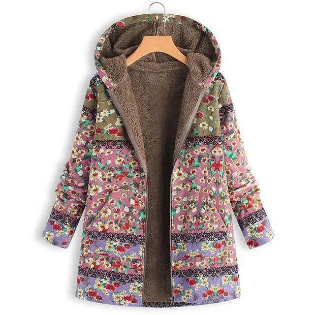 Stilla | Floral Hætte Kvinder Fleece Frakke