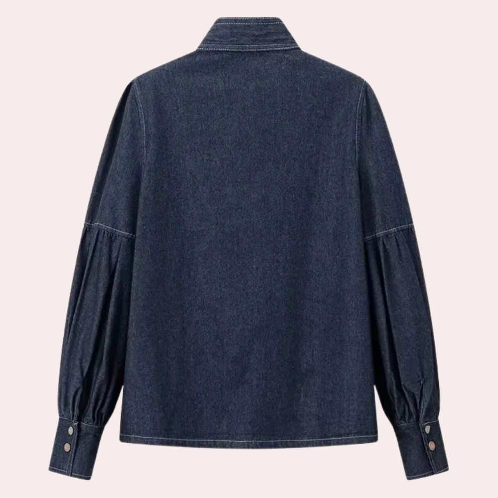 Stilla | Moderne Skjorte i Denim med Sløjfe Krave til Damer