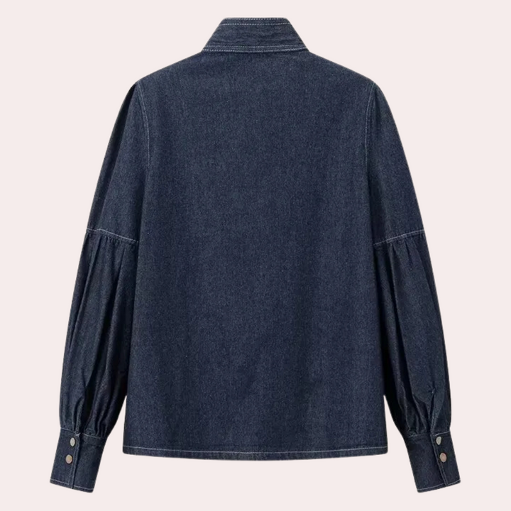 Stilla | Moderne Skjorte i Denim med Sløjfe Krave til Damer