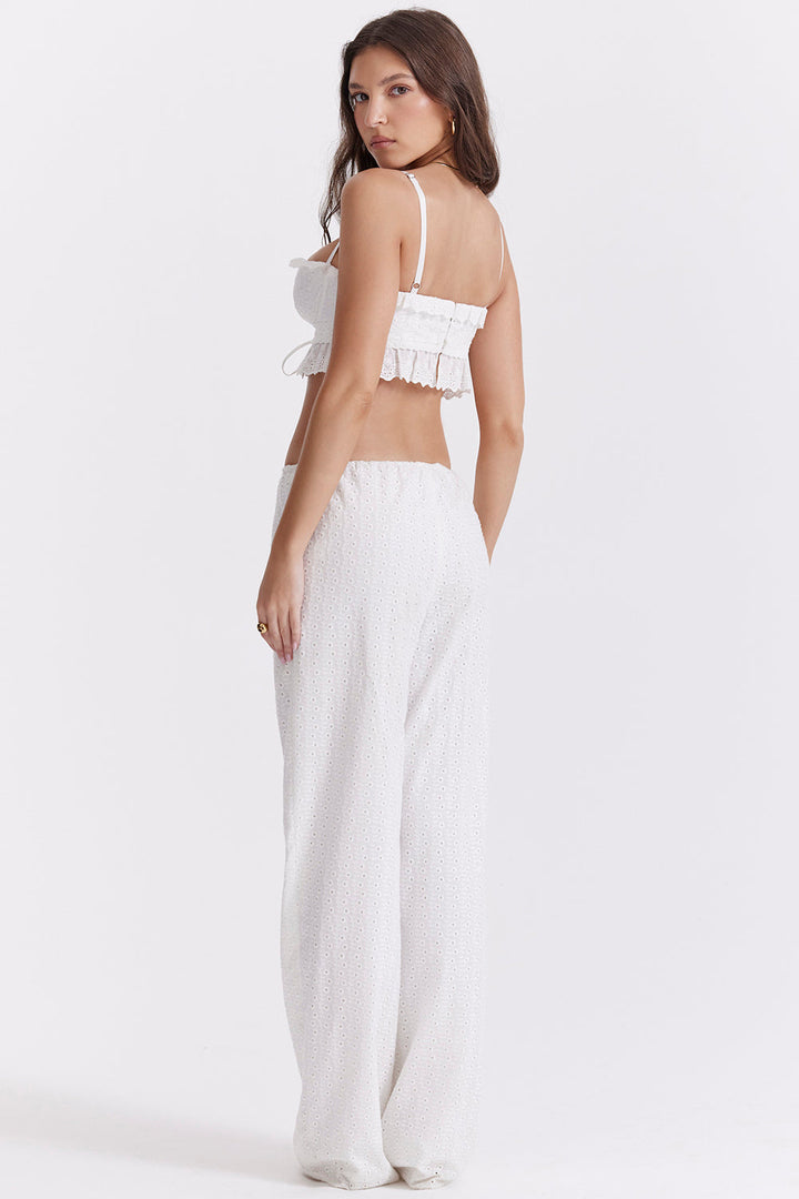 Stilla | Hvid Broderie Anglais Bralette Top Med Bukser