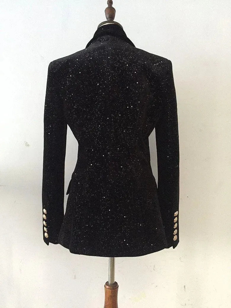 Stilla | Glitter Velour Blazer Dame - Casual - Ensfarvet