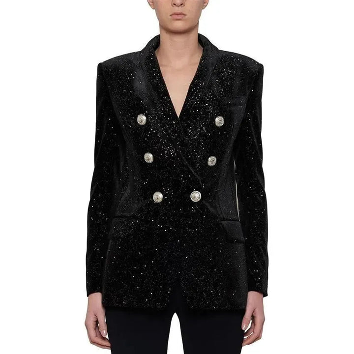 Stilla | Glitter Velour Blazer Dame - Casual - Ensfarvet