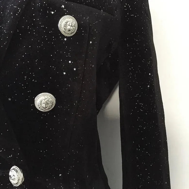 Stilla | Glitter Velour Blazer Dame - Casual - Ensfarvet