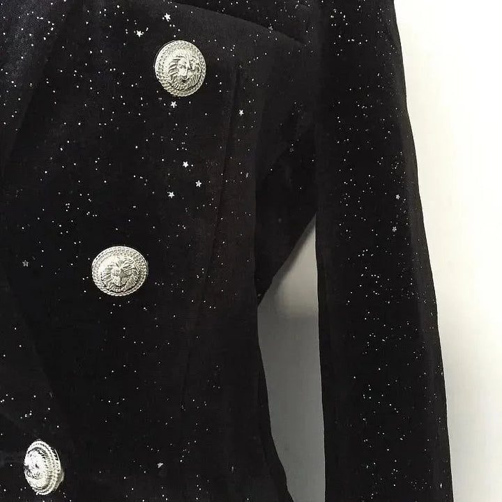 Stilla | Glitter Velour Blazer Dame - Casual - Ensfarvet
