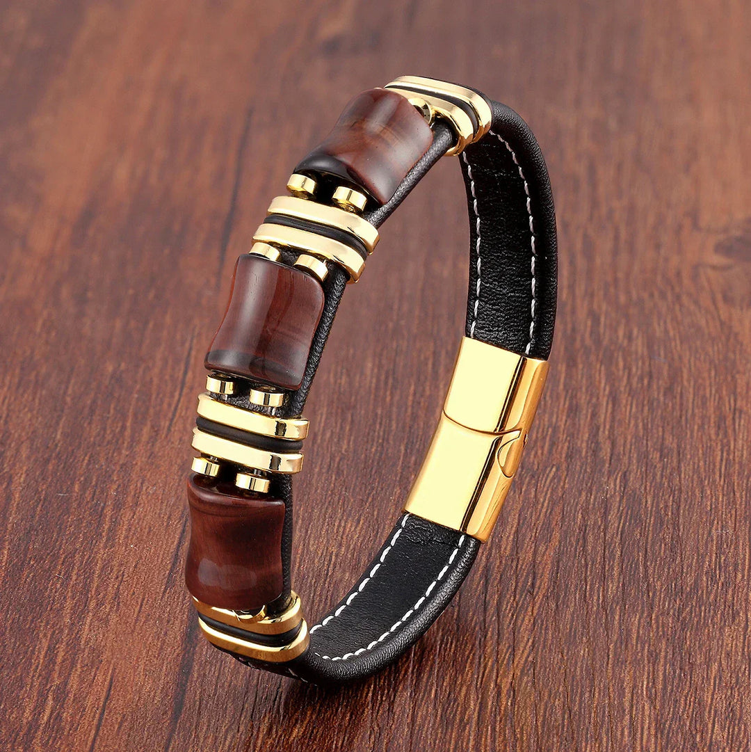Skovae | Tigerøje Natursten Læderarmbånd