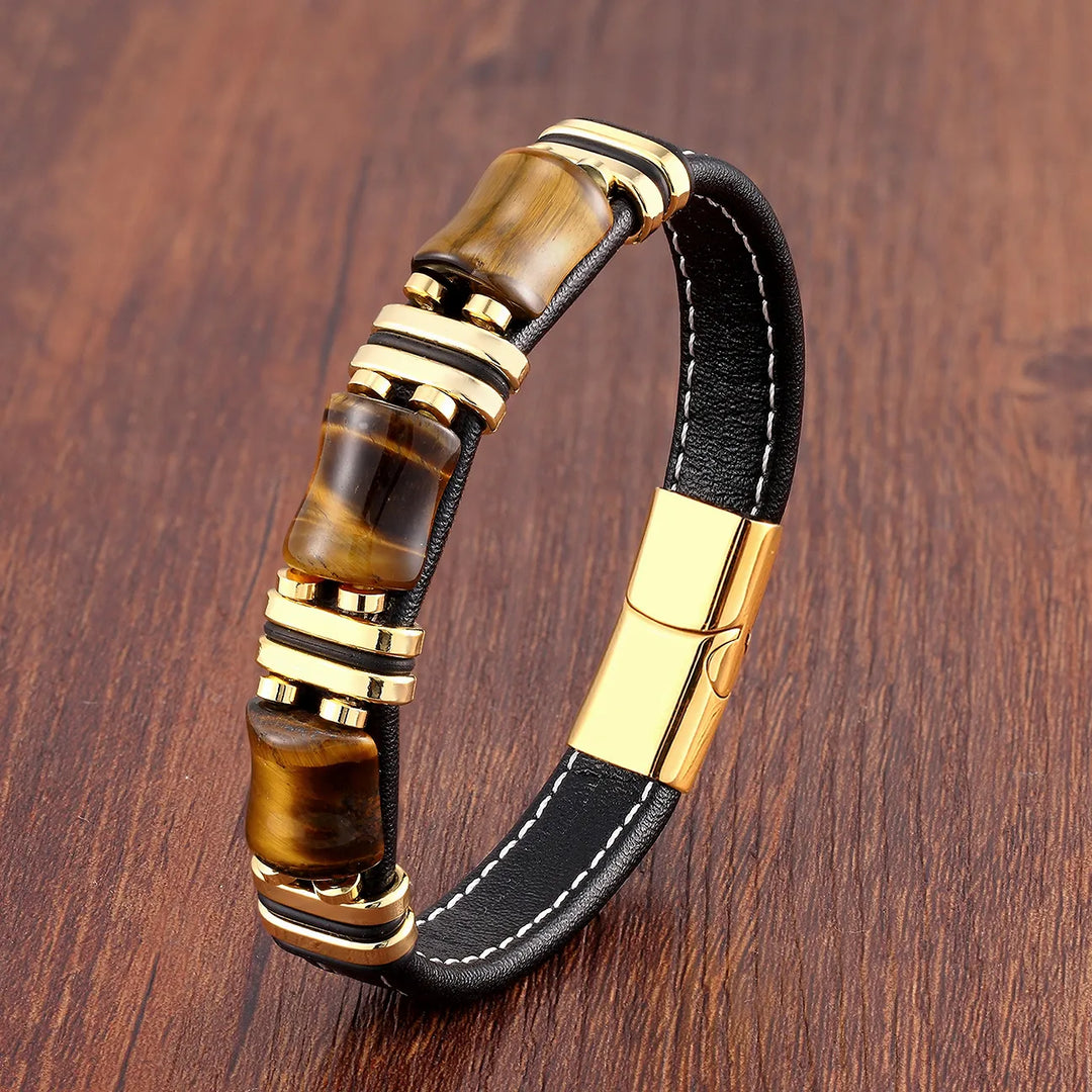 Skovae | Tigerøje Natursten Læderarmbånd