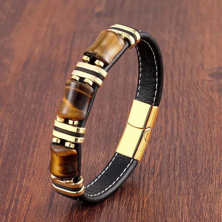 Skovae | Tigerøje Natursten Læderarmbånd