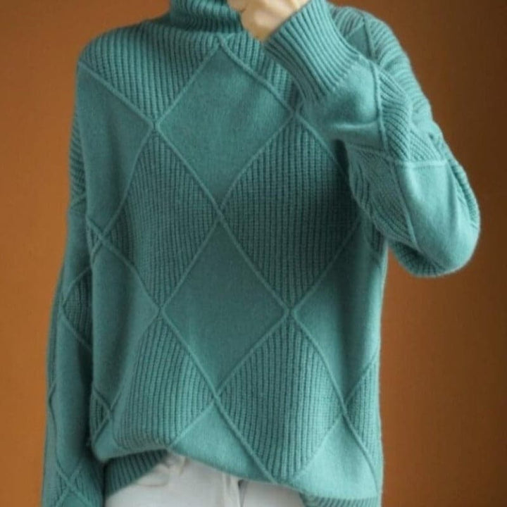 Stilla | Rullekrave sweater med diamantmønster Strikket - Blød og Komfortabel