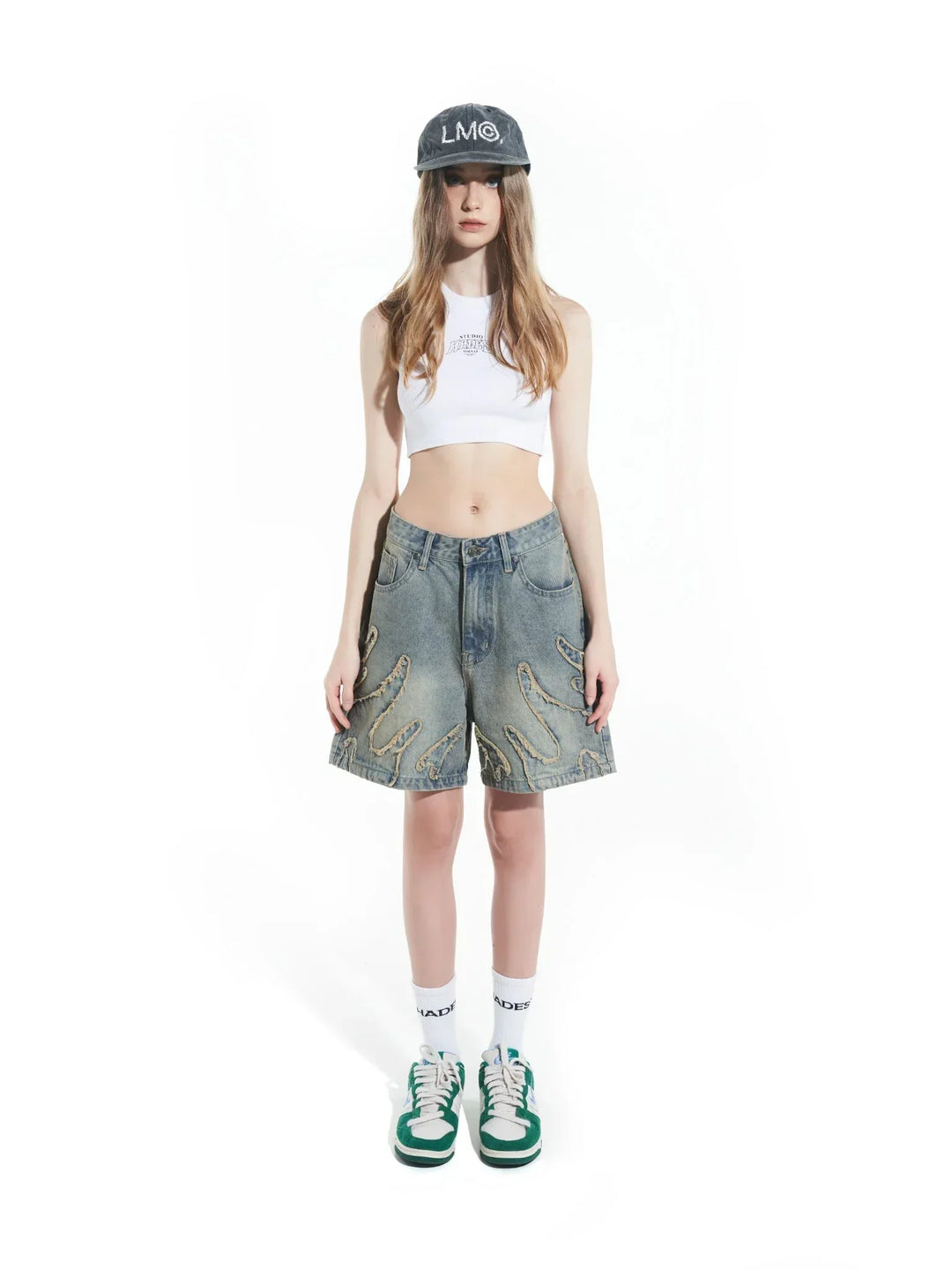 Stilla | Jeans-shorts med lav talje, knælang
