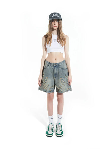 Stilla | Jeans-shorts med lav talje, knælang