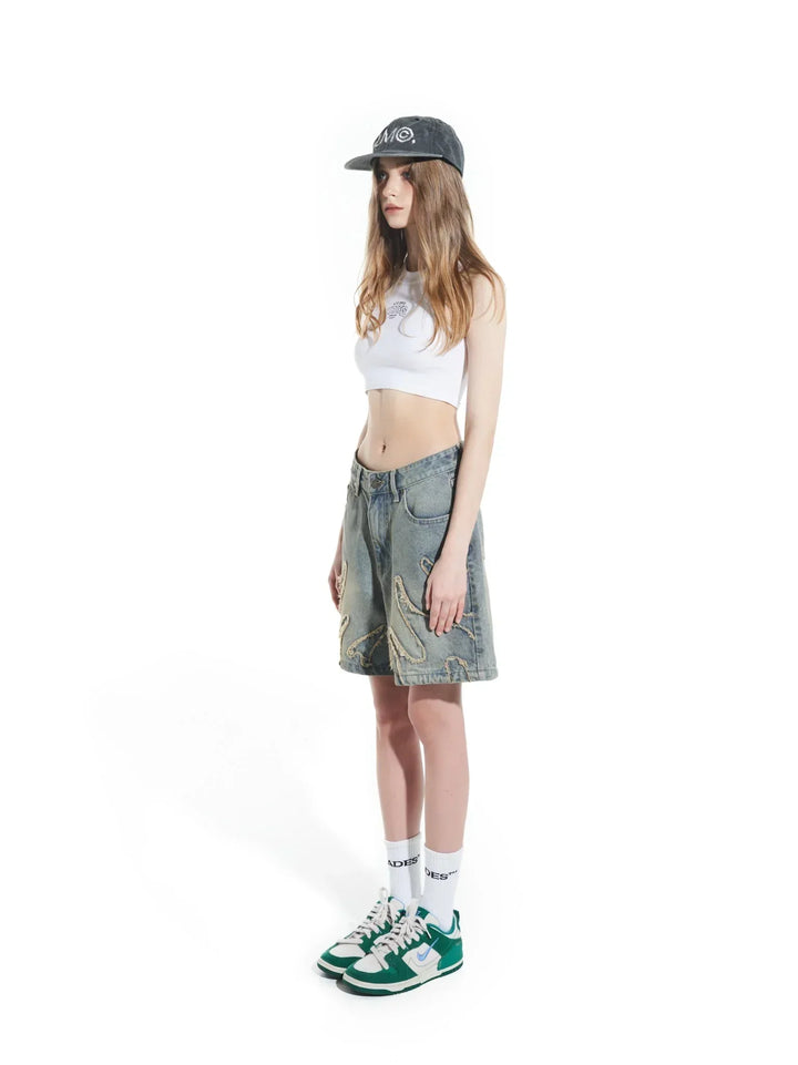 Stilla | Jeans-shorts med lav talje, knælang