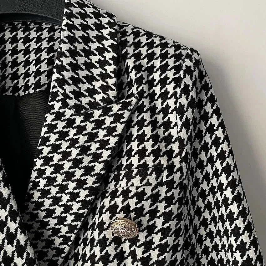 Stilla | Hahnentritt Blazer Damer - Løs - Ternet