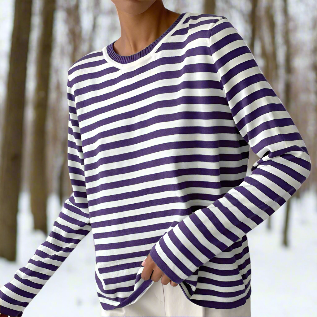 Stilla | Langærmet T-shirt Stribet Rundhals Relaxed Fit Åndbar Bomuld