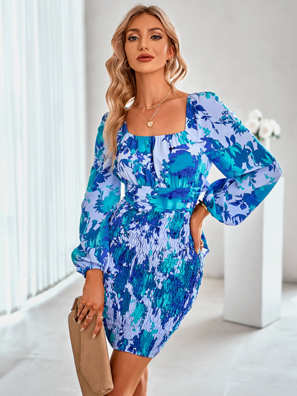 Stilla | Langærmet Slim Print Bag Hiphugger Kjole