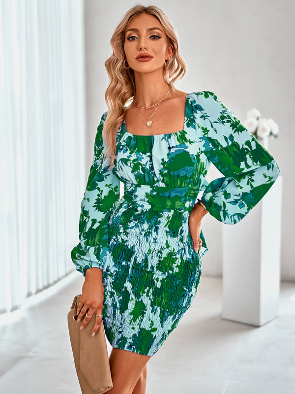 Stilla | Langærmet Slim Print Bag Hiphugger Kjole