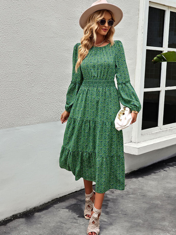 Stilla | Hals Langærmet Boho Print Kjole