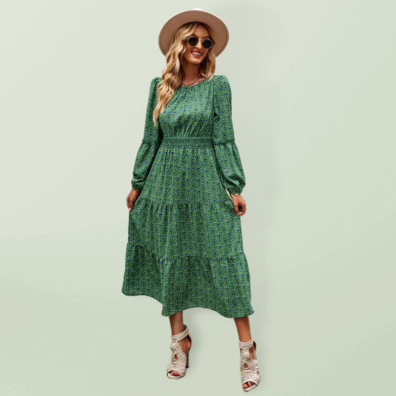 Stilla | Hals Langærmet Boho Print Kjole