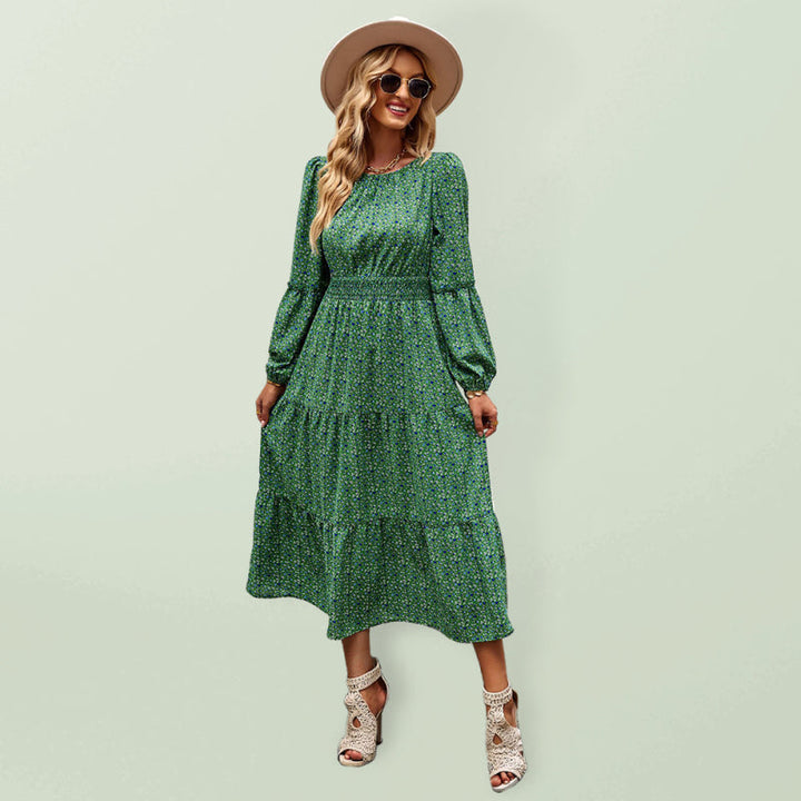 Stilla | Hals Langærmet Boho Print Kjole