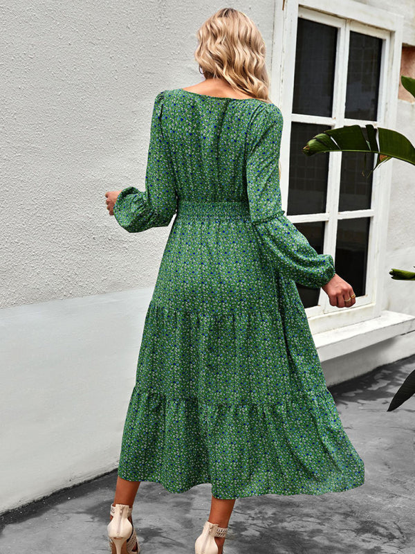 Stilla | Hals Langærmet Boho Print Kjole