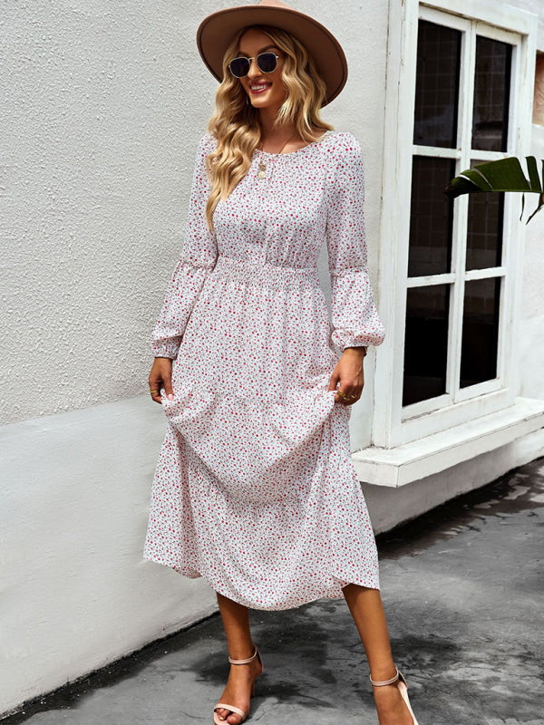 Stilla | Hals Langærmet Boho Print Kjole