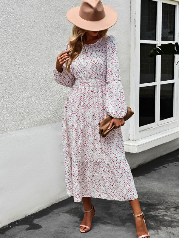 Stilla | Hals Langærmet Boho Print Kjole