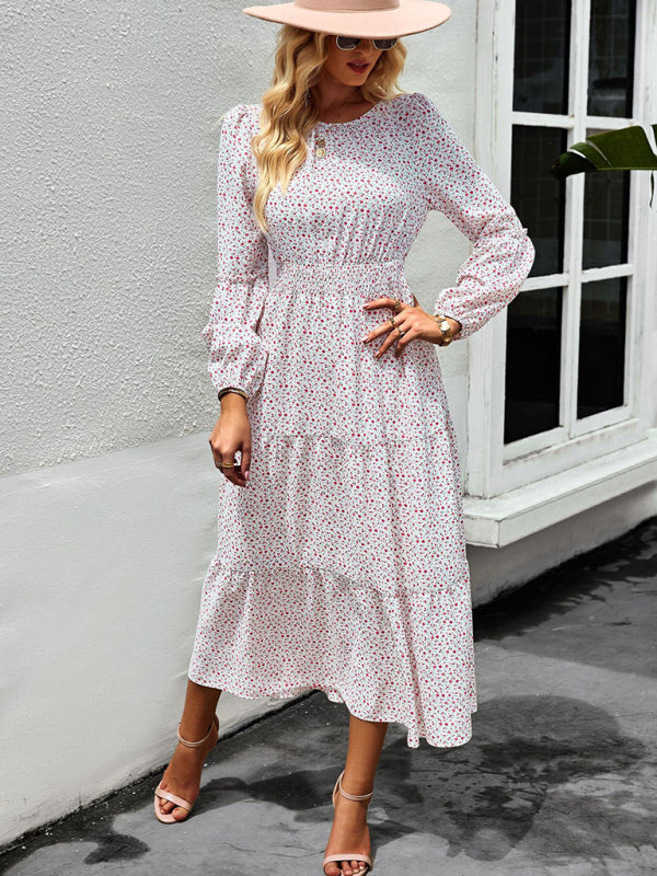 Stilla | Hals Langærmet Boho Print Kjole