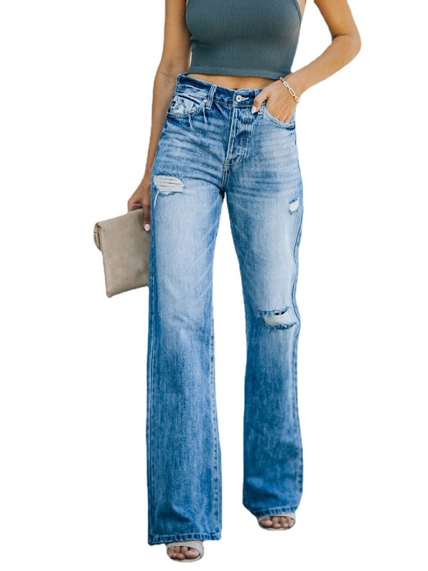 Stilla | Fashion Vask Ripped Wide Leg Bukser Denim Bukser