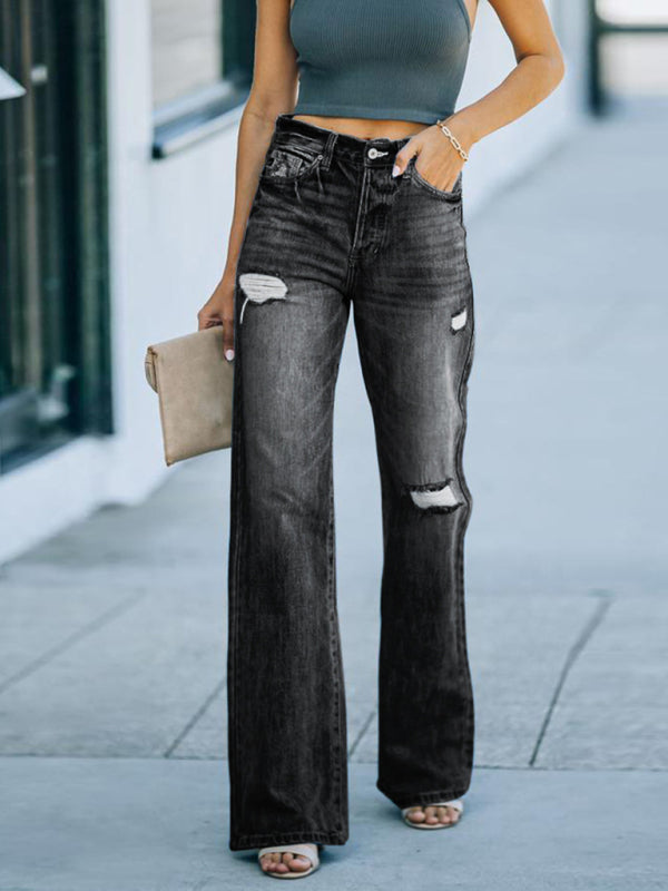 Stilla | Fashion Vask Ripped Wide Leg Bukser Denim Bukser