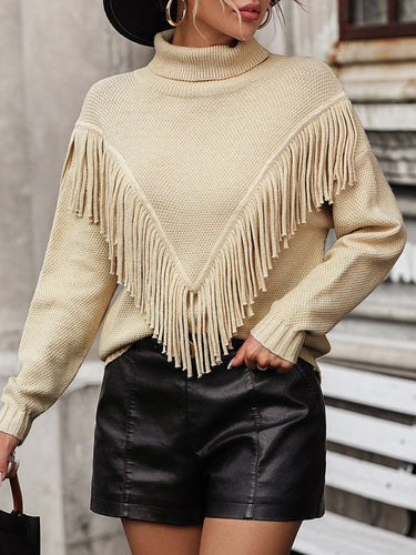 Stilla | Vid Skåret Turtleneck Sweater Med Frynser