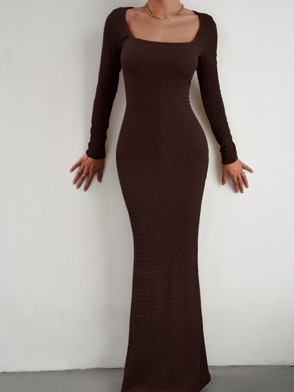 Stilla | Fit Square Neck Langærmet Strikket Kjole