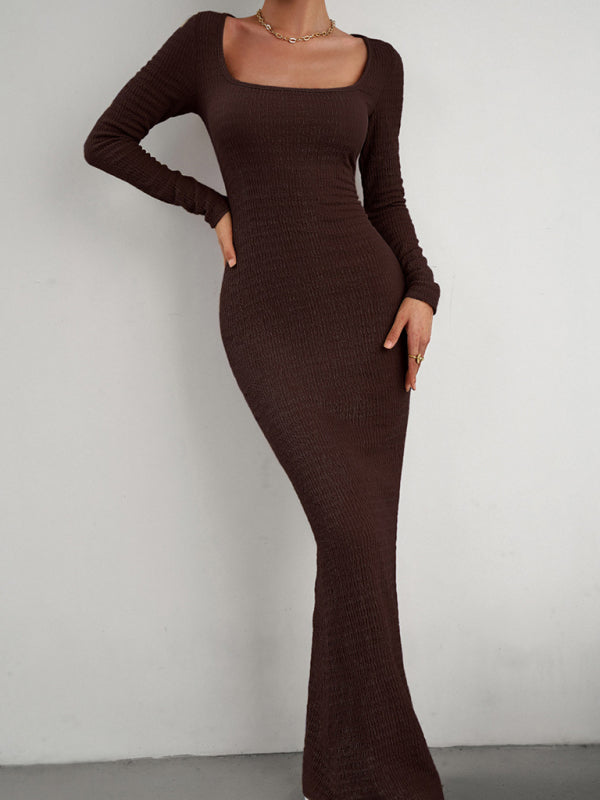 Stilla | Fit Square Neck Langærmet Strikket Kjole