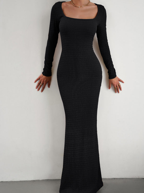 Stilla | Fit Square Neck Langærmet Strikket Kjole